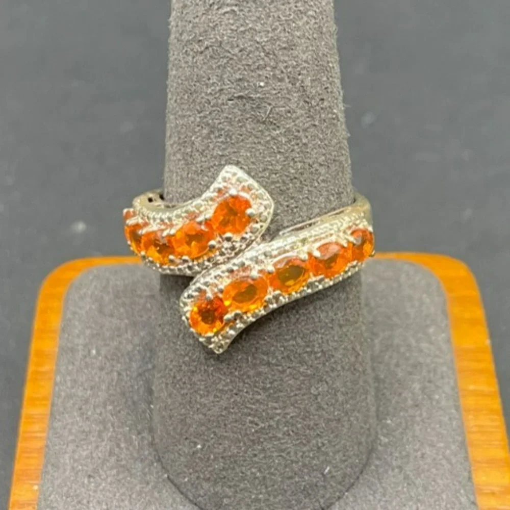 Vintage 925 Sterling Silver Orange Fire Opal Bypass Statement Ring Size 9 4g